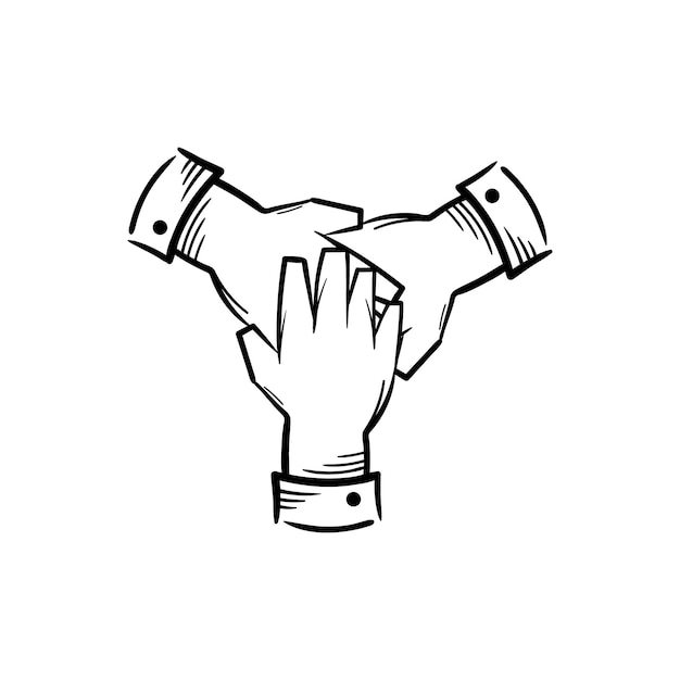 Hand unity doodle line icon sketch illustration for teamwork cooperation or collaboration concept