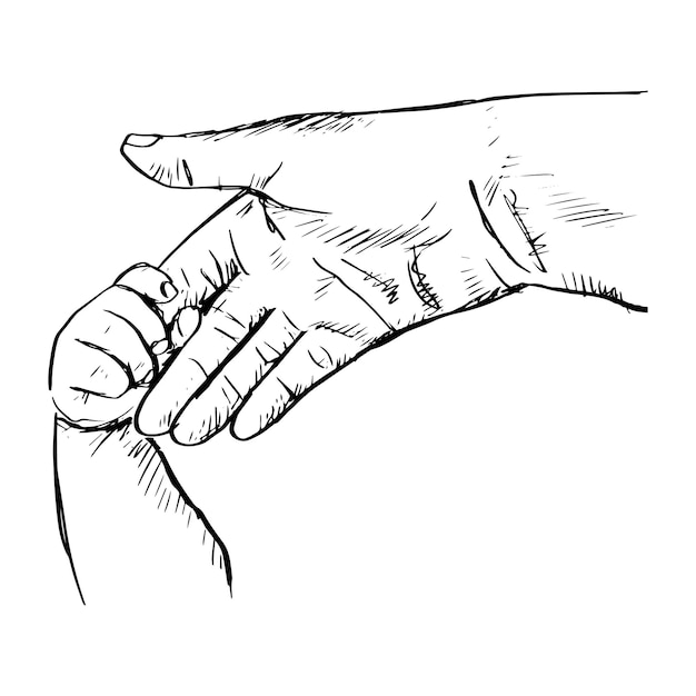Vector hand van de moeder van de babyholding, de illustratie van de schetstekening.