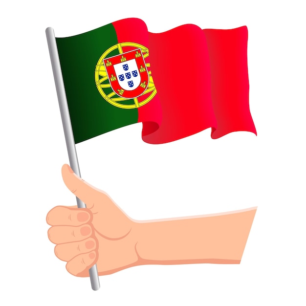 Vector hand vasthouden en zwaaien met de nationale vlag van portugal fans onafhankelijkheidsdag patriottische concept vectorillustratie