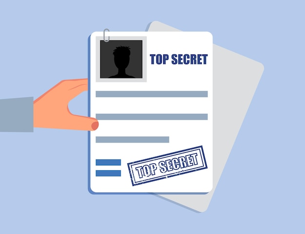Hand vasthoudend topgeheim document in een plat ontwerp