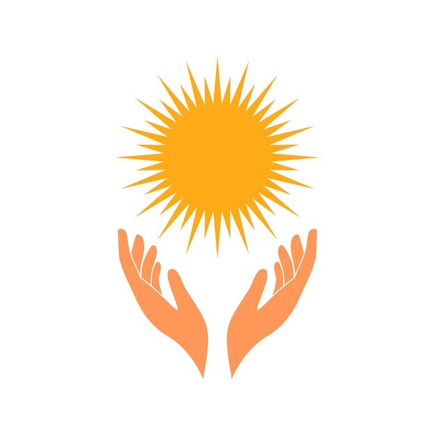 Hand vasthoudend zon vector logo