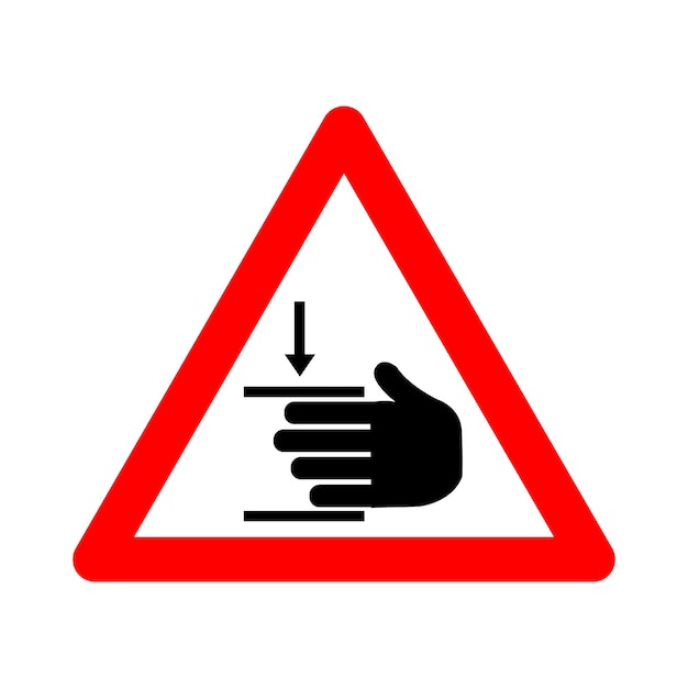 Hand verpletteren teken Hand letsel teken Hand Pinch Point teken Waarschuwingsteken Rode driehoek Risico van hand letsel