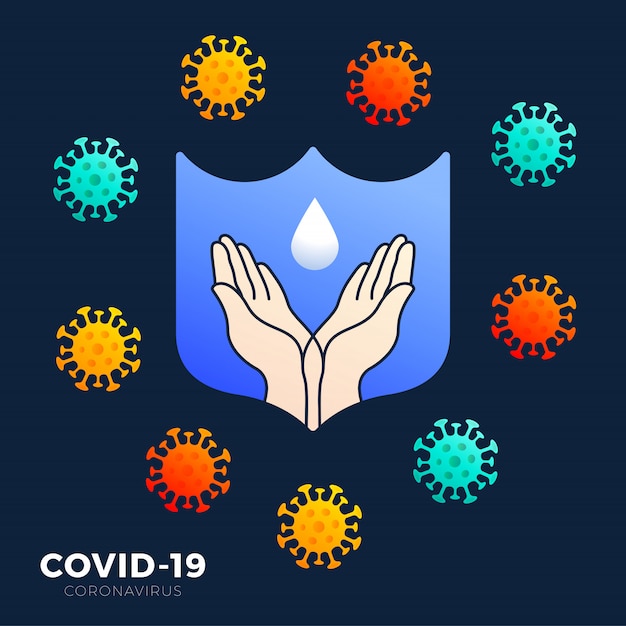 A hand wash icon with blue shield border to represent a way to prevent from the spread of Germs symbol. Concept prevent coronavirus covid-19   iilustration