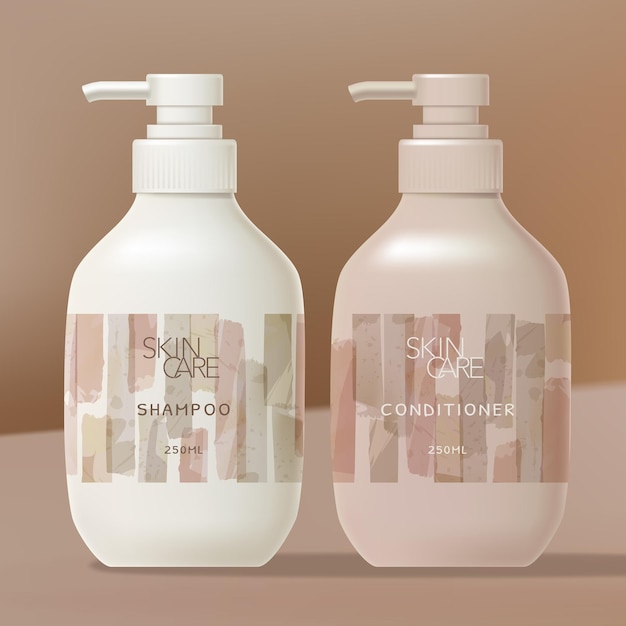 Vector hand wash or toiletries pump bottle with watercolor brushed stripes pattern