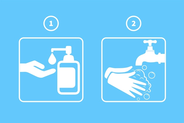 Vector hand washing for daily selfcare vector icons sticker