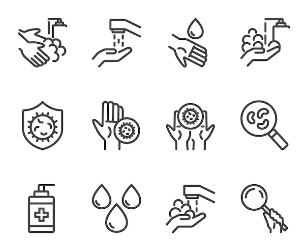 Hand washing line icons Set of outline symbols simple graphic elements modern linear style black