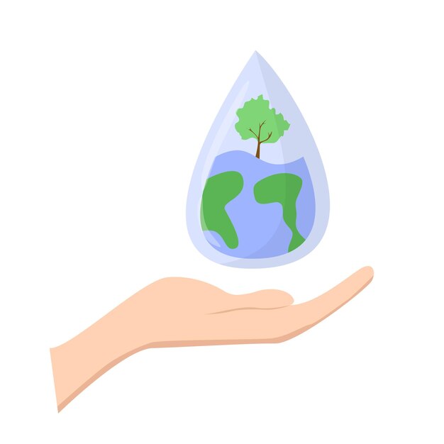 hand and water drop tree earth