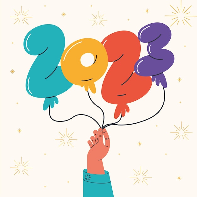 Vector hand with 2023 new year balloons