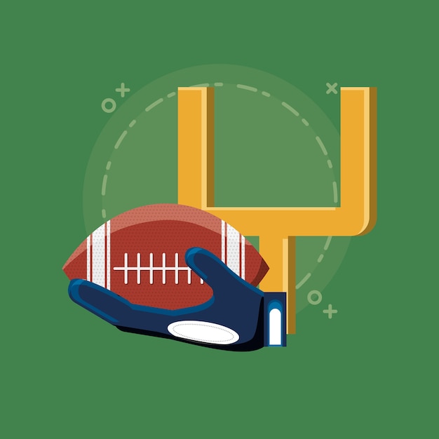 Vector hand with american football ball and arch