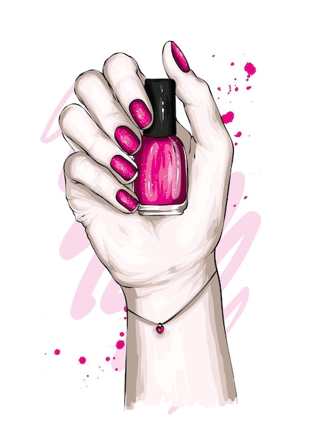 Vector hand drawn illustration of manicure and nail polish on woman hands  Stock Vector Image & Art - Alamy