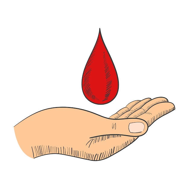 Vector hand with blood drop symbol