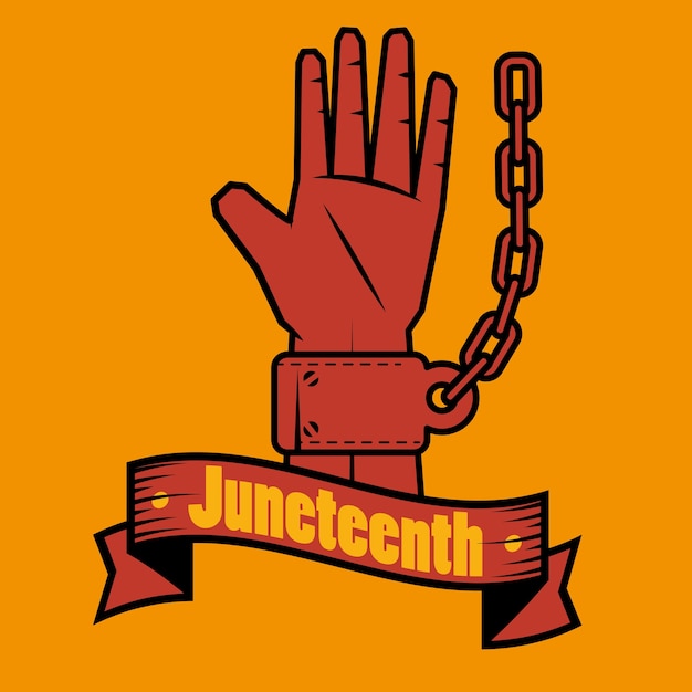 Vector hand with chain and juneteenth sign