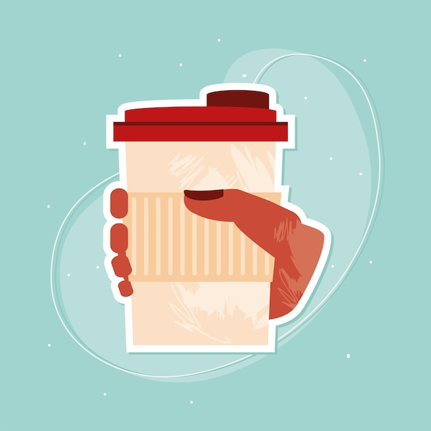 Vector hand with coffee in disposable