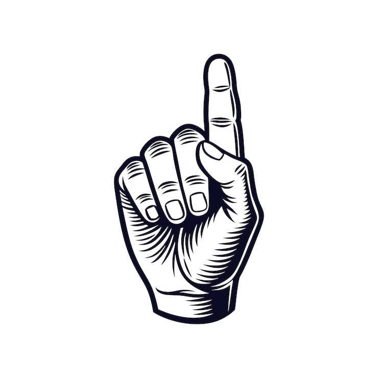 Vector a hand with a finger pointing up with the word index finger on the top