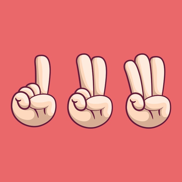 Vector hand with fingers up to one to three vector illustrations signal countdown design concept