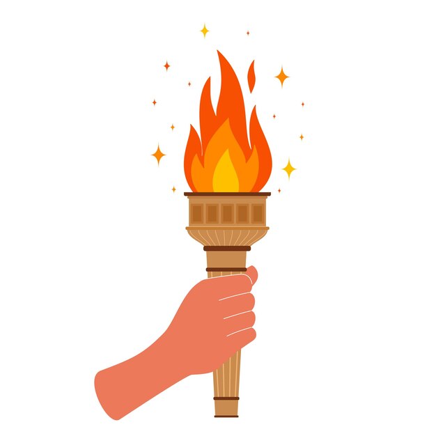 Vector hand with flaming torch