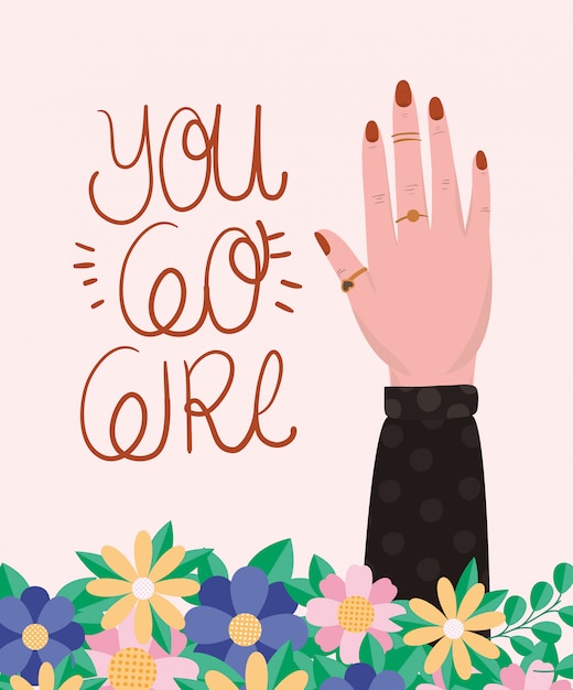 Vector hand with flowers and leaves of women empowerment vector