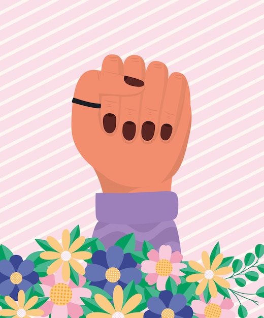 Vector hand with flowers and leaves of women empowerment vector