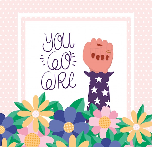 Hand with flowers and leaves of women empowerment vector