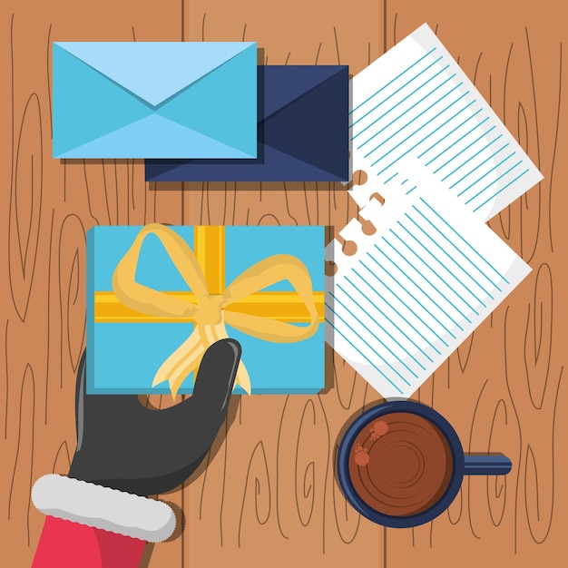 Vector hand with a gift box and christmas wish list