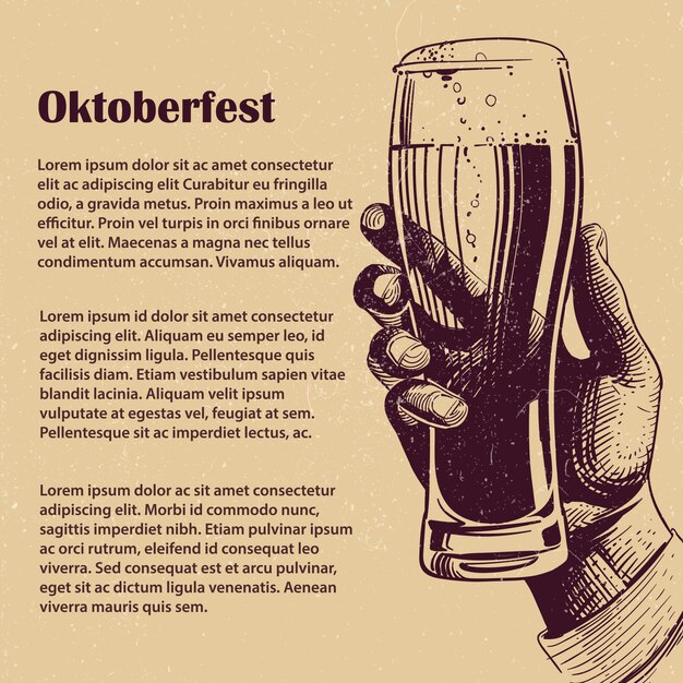 Mano con un bicchiere di birra. banner dell'oktoberfest