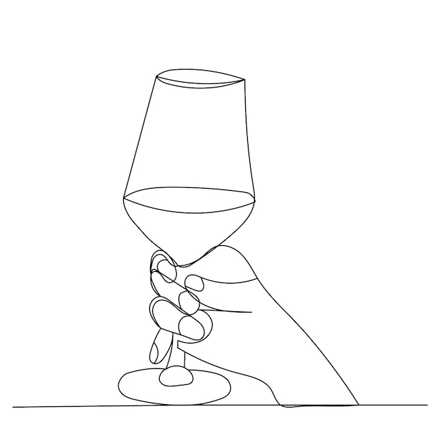 Hand with glass one continuous line drawing