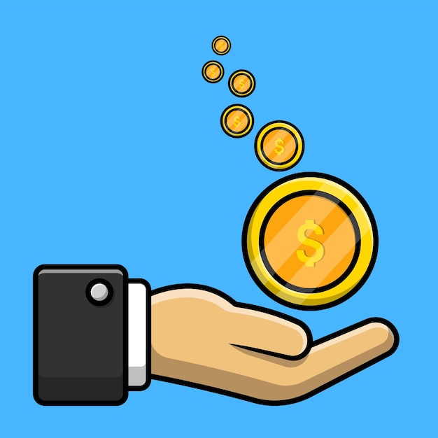 Hand With Gold Coin Cartoon Vector Icon Illustration