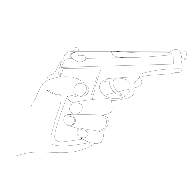 Hand with gun one continuous line drawing isolated vector