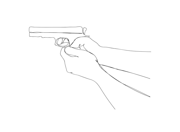 Hand with gun single-line art drawing continues line vector illustration