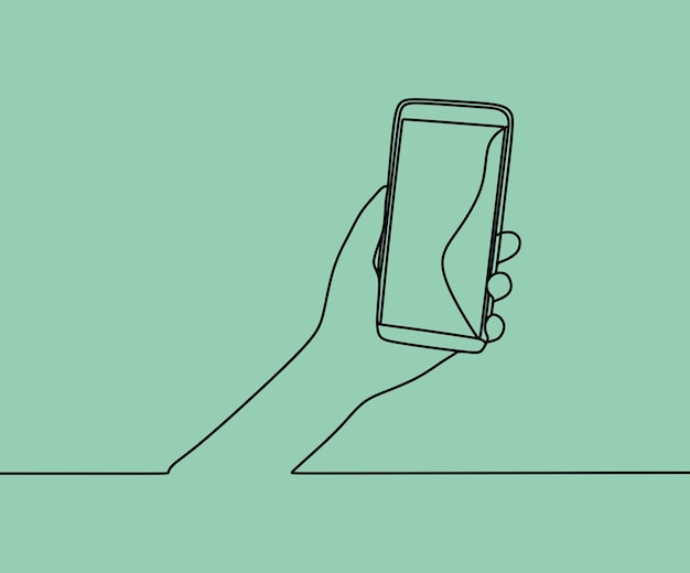 Hand with handphone in one line art