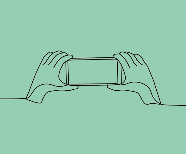 Hand with handphone in one line art