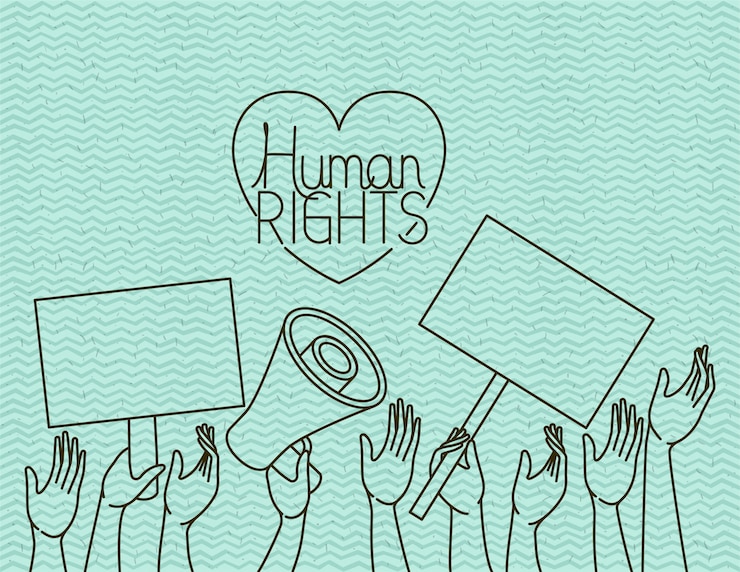 वेक्टर hand with heart human rights drawns