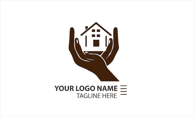 Рука с дизайном логотипа Home ver креативный и минималистский плоский векторный логотип