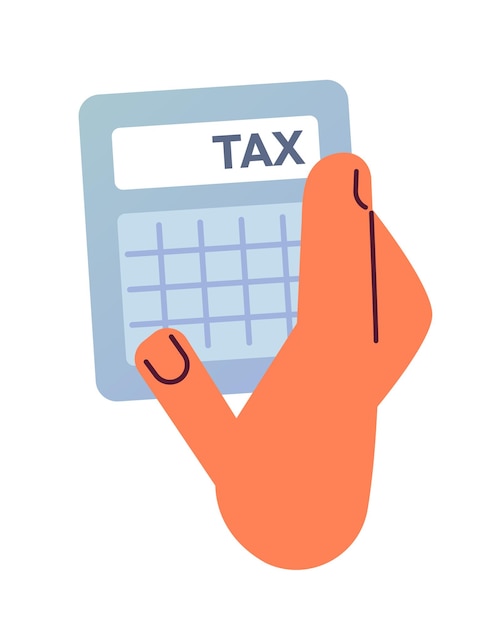 Hand with income tax calculator semi flat color vector icon