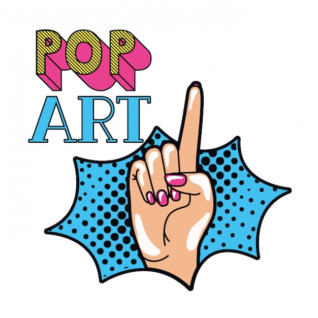 Vector hand with index finger up pop art