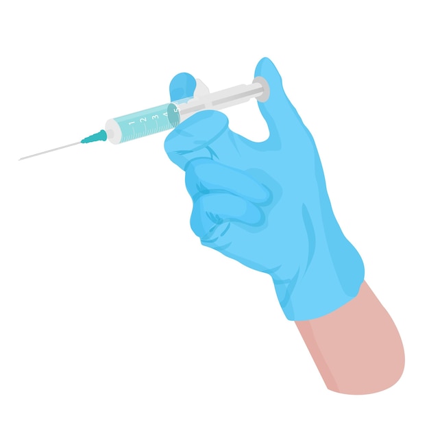 Hand with injection syringevector illustration in cartoon style