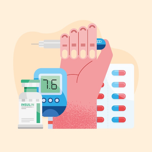 Vector hand with insuline icons