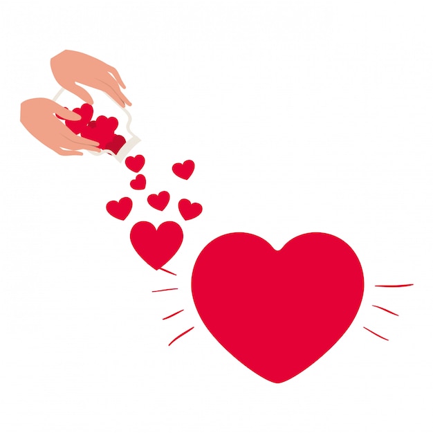 Hand with jar and hearts isolated icon