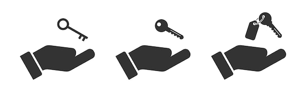 Hand with a key icon Hand holds home keys Flat vector illustration