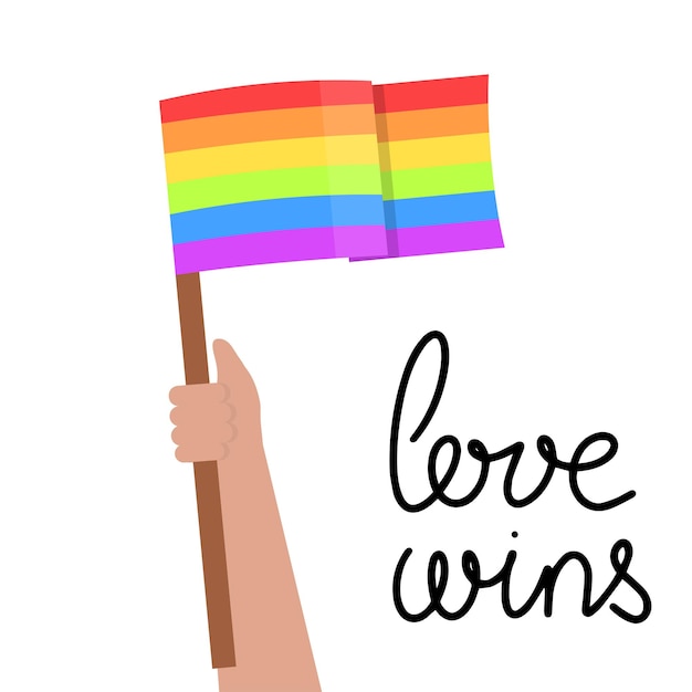 Hand with LGBT flag Love wins Conception for banner Vector illustration