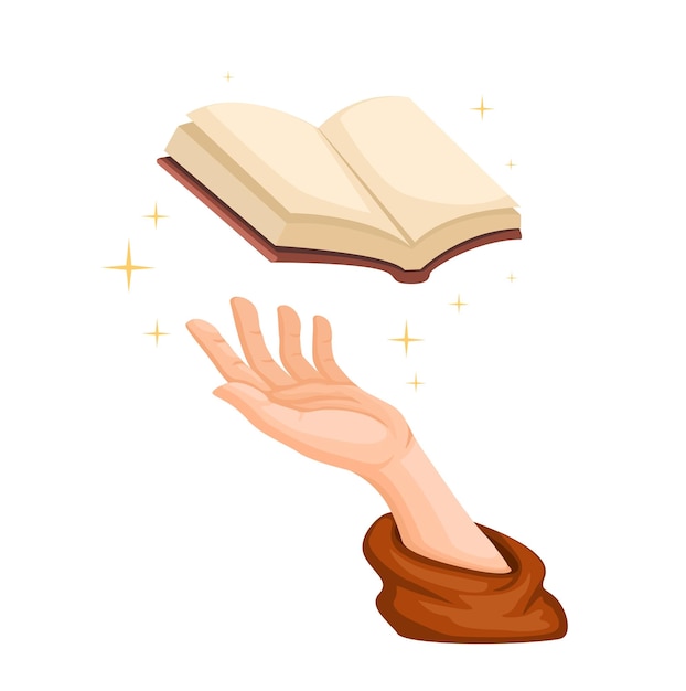 Vettore mano con il simbolo del libro sacro magico vettore di illustrazione dei cartoni animati