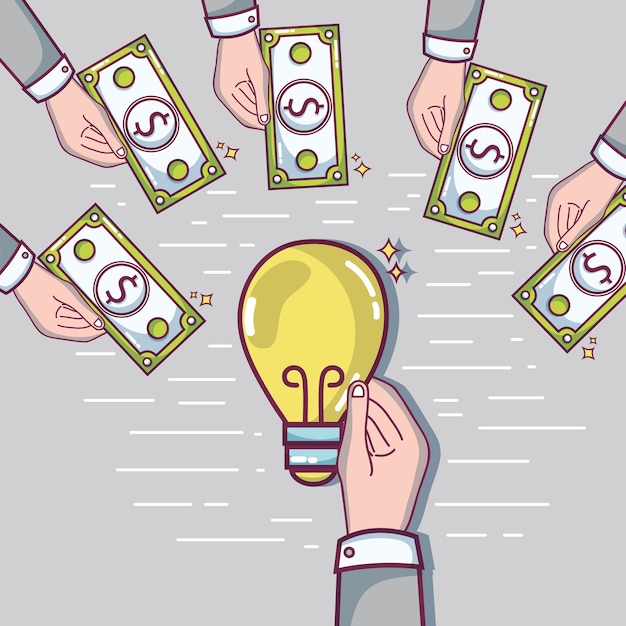 Hand with money to crowdfunding business finance