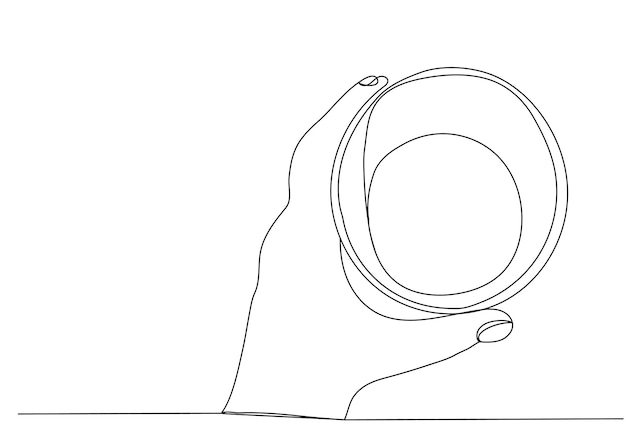 Hand with mug continuous line sketch vector