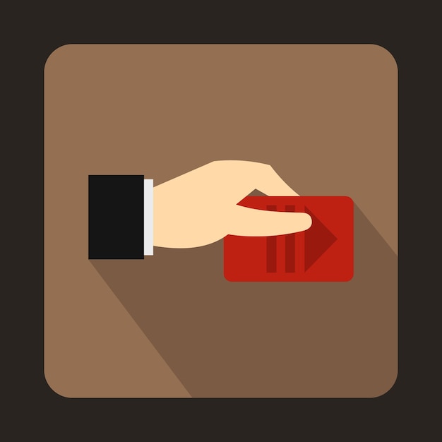 Hand with parking ticket icon in flat style on a brown background