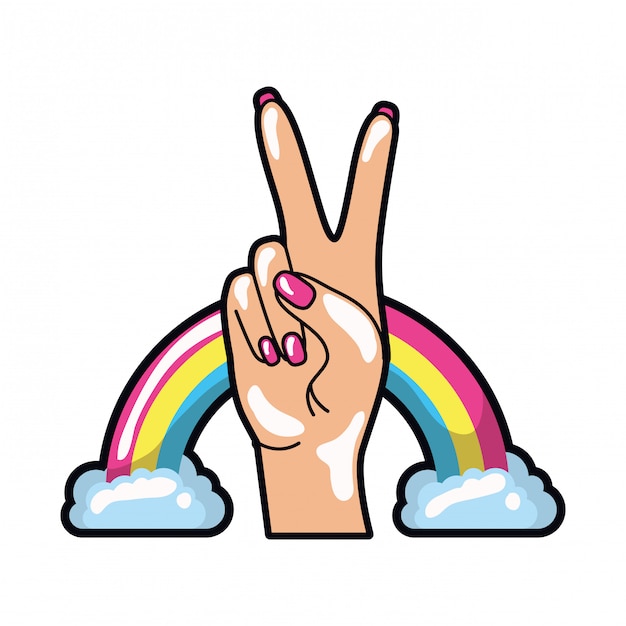 Hand with peace sign and love pop art