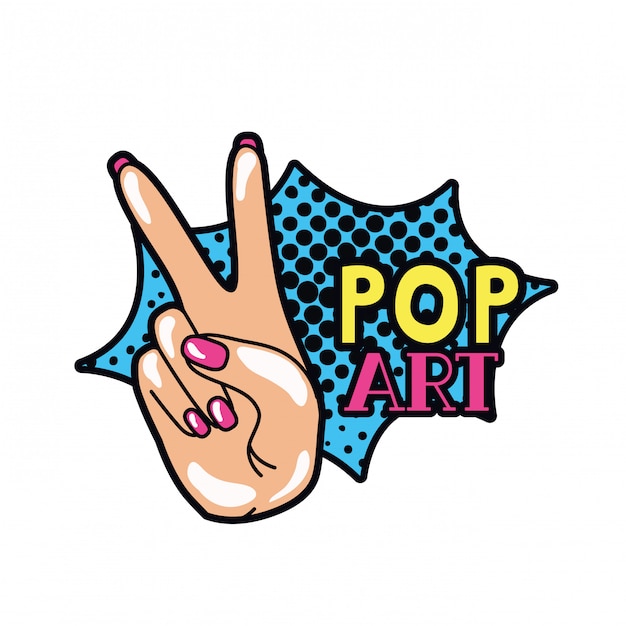 Vector hand with peace sign and love pop art