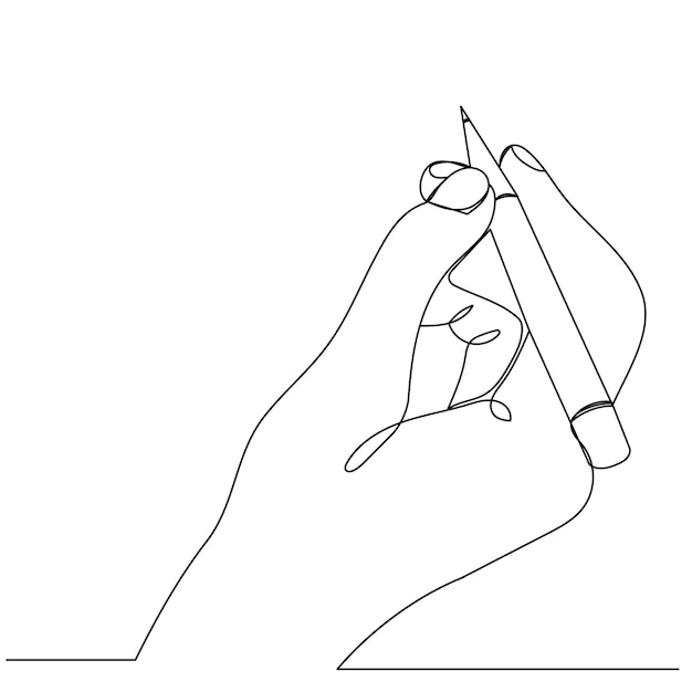 Hand with pencil drawing one continuous line sketch vector