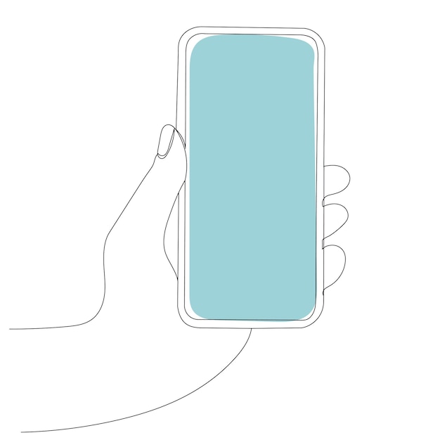 Hand with phone one continuous line drawing sketch vector