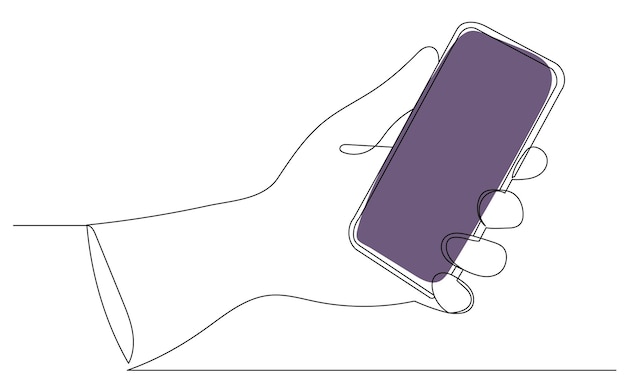 Hand with phones one continuous line drawing sketch vector