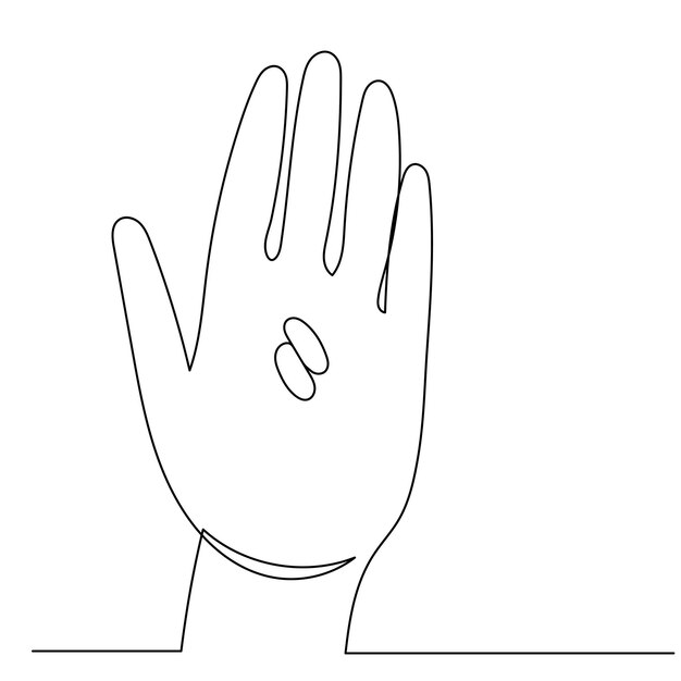 Hand with pills one continuous line drawing vector